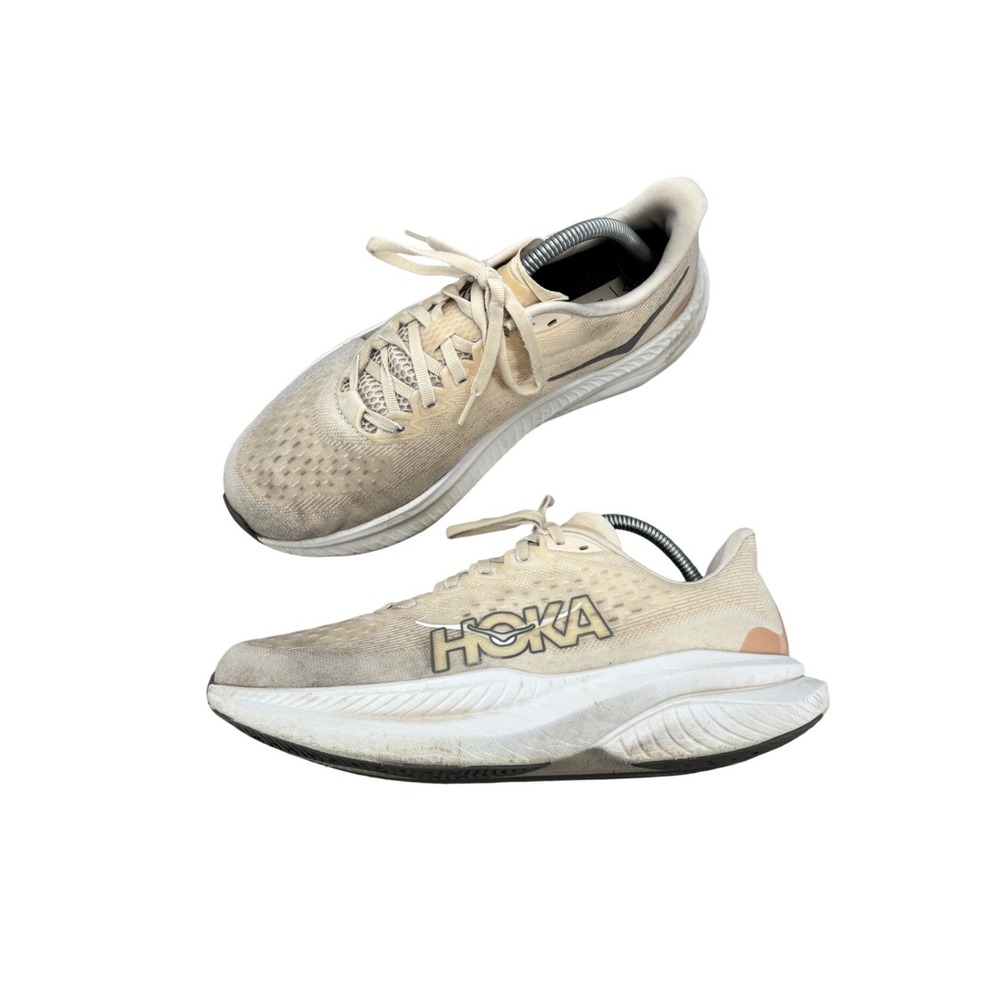 Hoka Mach 6 Shoes Cream Tan Peach Mesh Road Running Sneakers Women's 10